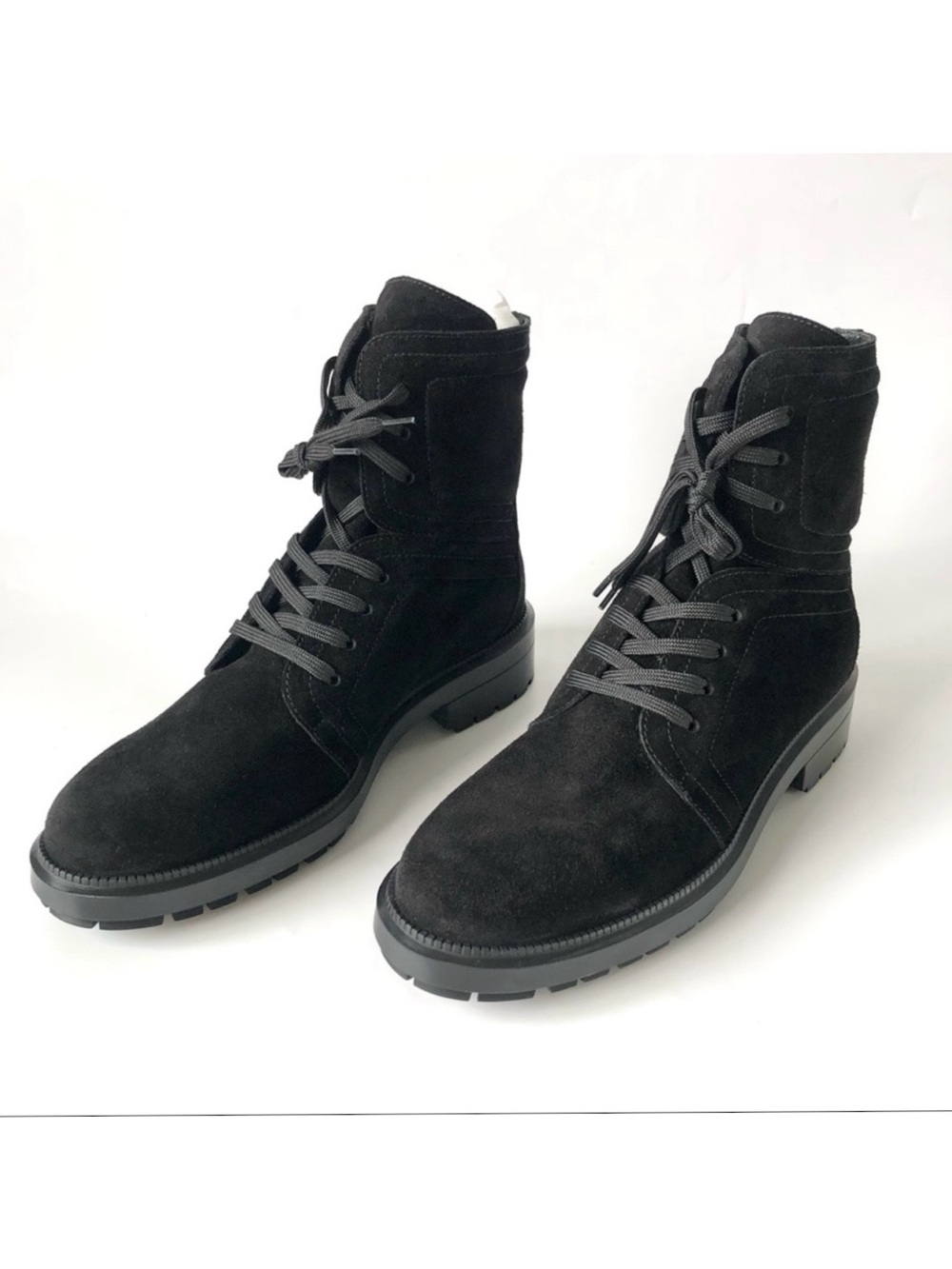 Aquatalia Luce Black Suede Weatherproof Lace Up Lug Sole Ankle Boots Size 10